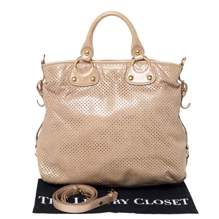 Pre Owned Miu Miu Beige Perforated Leather Tote