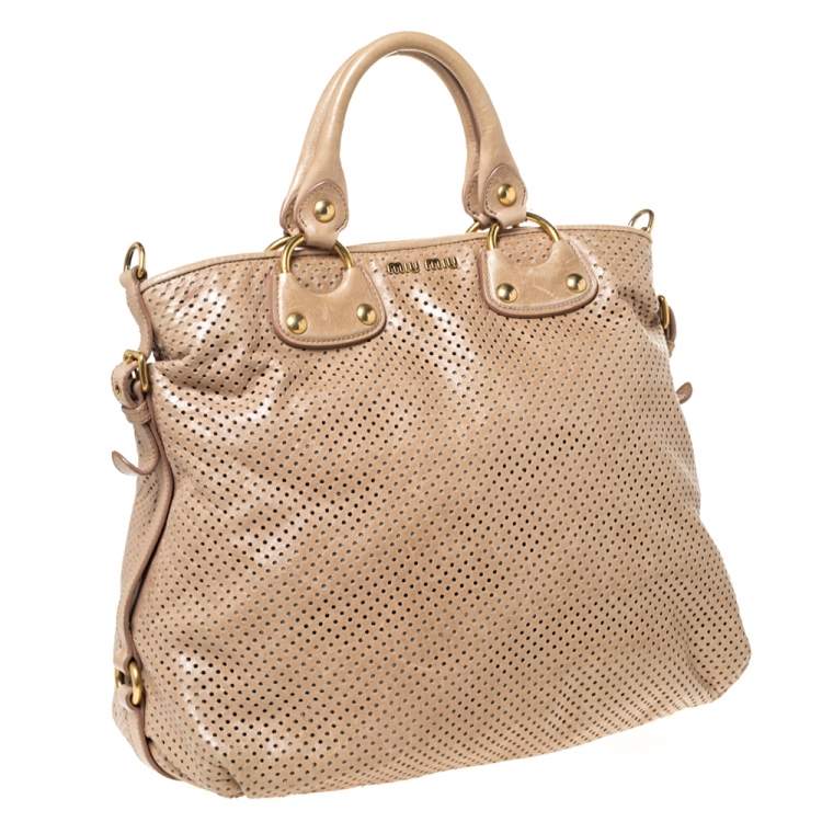Pre Owned Miu Miu Beige Perforated Leather Tote