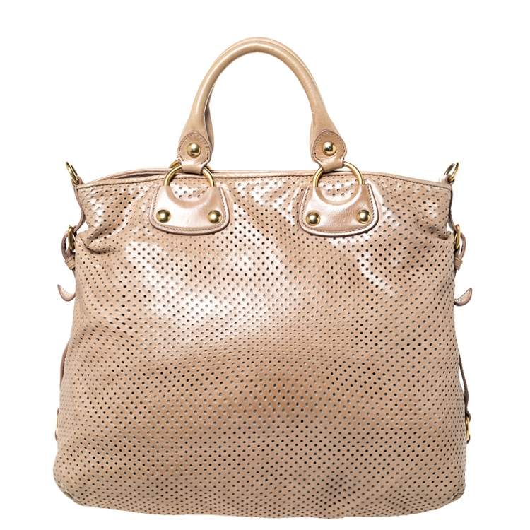 Pre Owned Miu Miu Beige Perforated Leather Tote