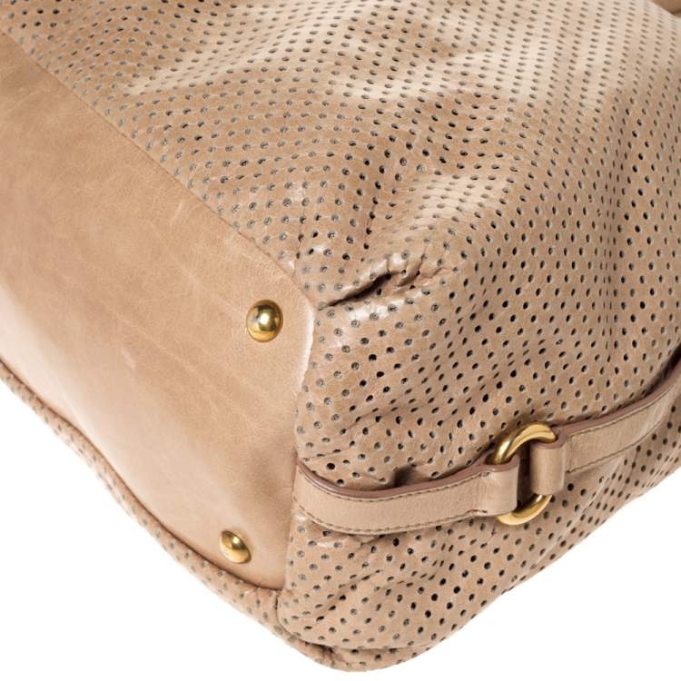 Pre Owned Miu Miu Beige Perforated Leather Tote
