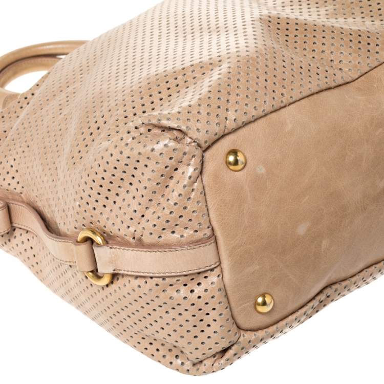 Pre Owned Miu Miu Beige Perforated Leather Tote