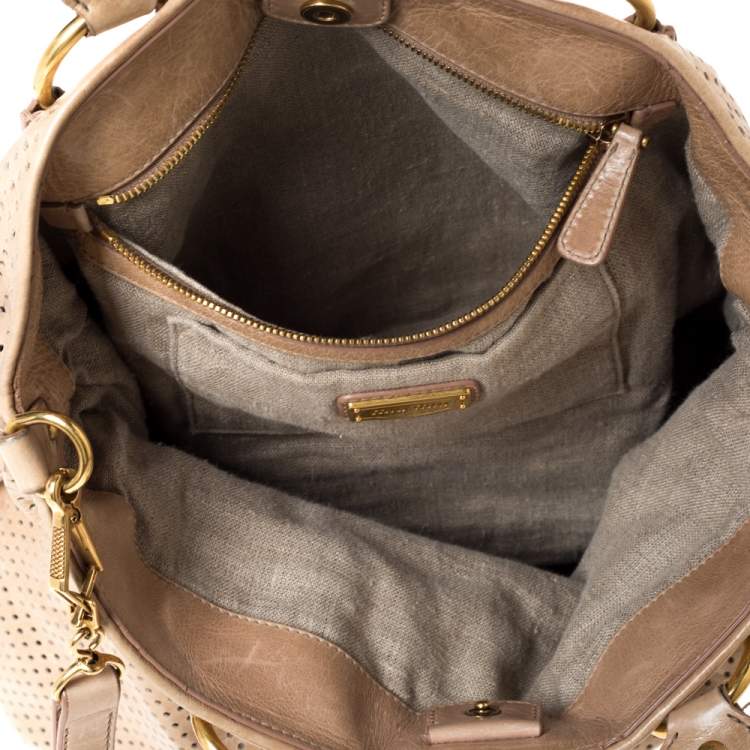 Pre Owned Miu Miu Beige Perforated Leather Tote