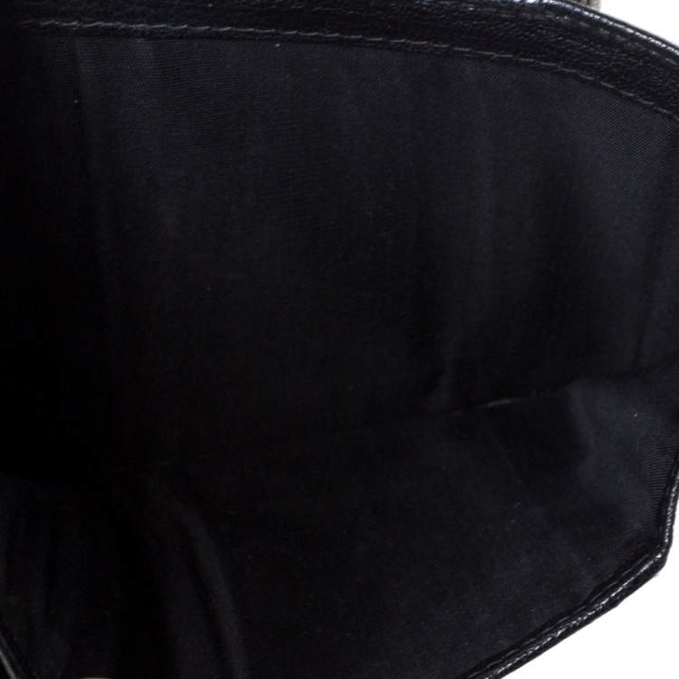 Pre Owned Miu Miu Black Leather Madras Compact Wallet