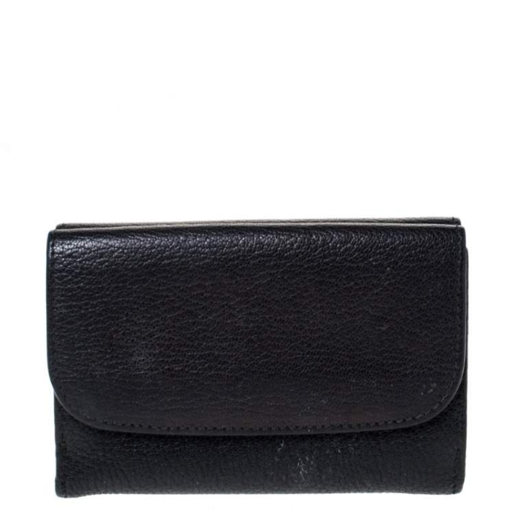 Pre Owned Miu Miu Black Leather Madras Compact Wallet