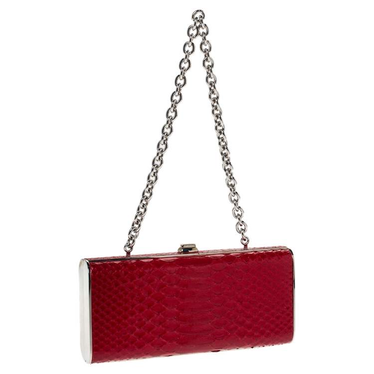 Pre Owned Miu Miu Red Python Box Chain Clutch