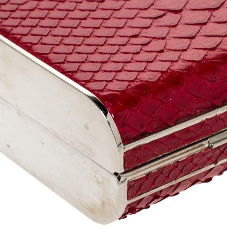 Pre Owned Miu Miu Red Python Box Chain Clutch