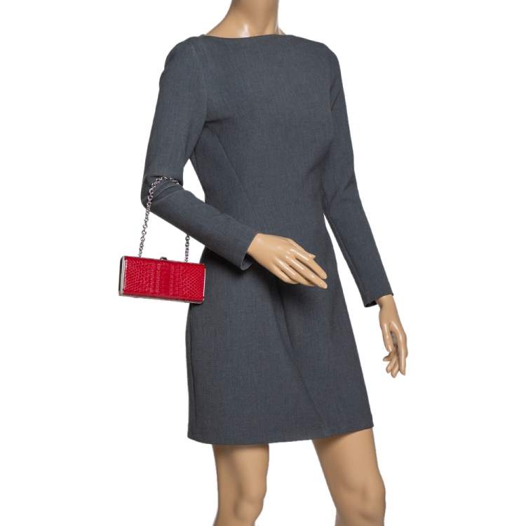 Pre Owned Miu Miu Red Python Box Chain Clutch