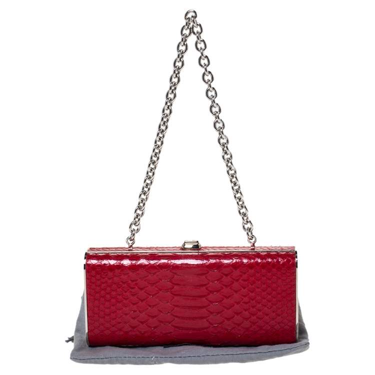 Pre Owned Miu Miu Red Python Box Chain Clutch