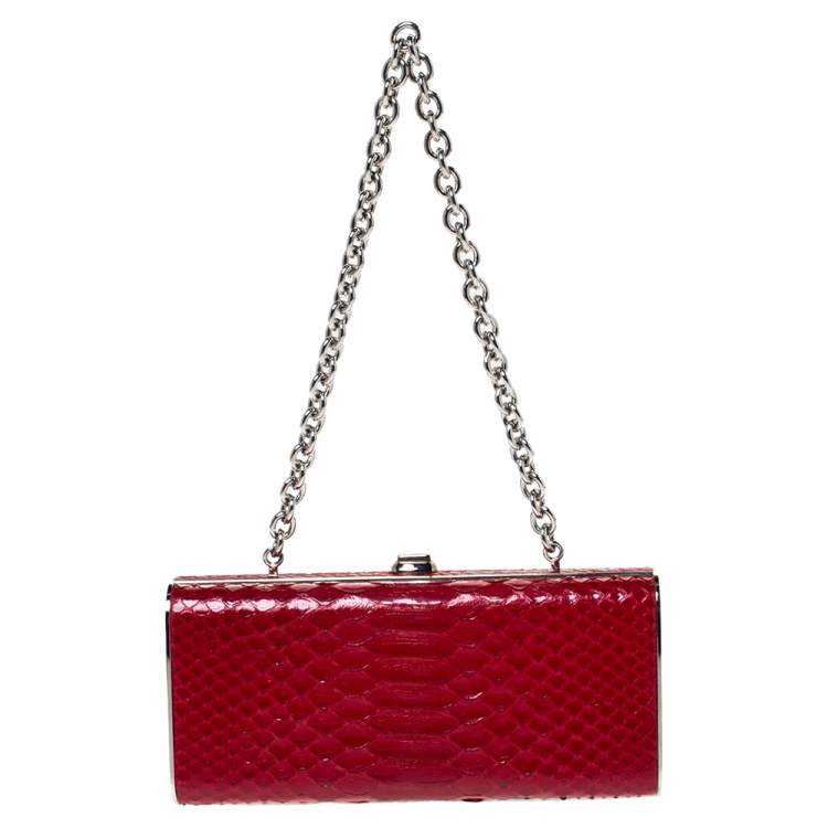 Pre Owned Miu Miu Red Python Box Chain Clutch