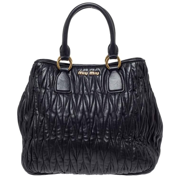 Pre Owned Miu Miu Black Matelasse Leather Satchel