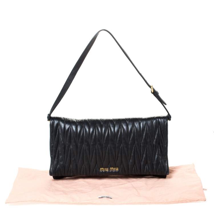 Pre Owned Miu Miu Black Matelasse Leather Flap Shoulder Bag