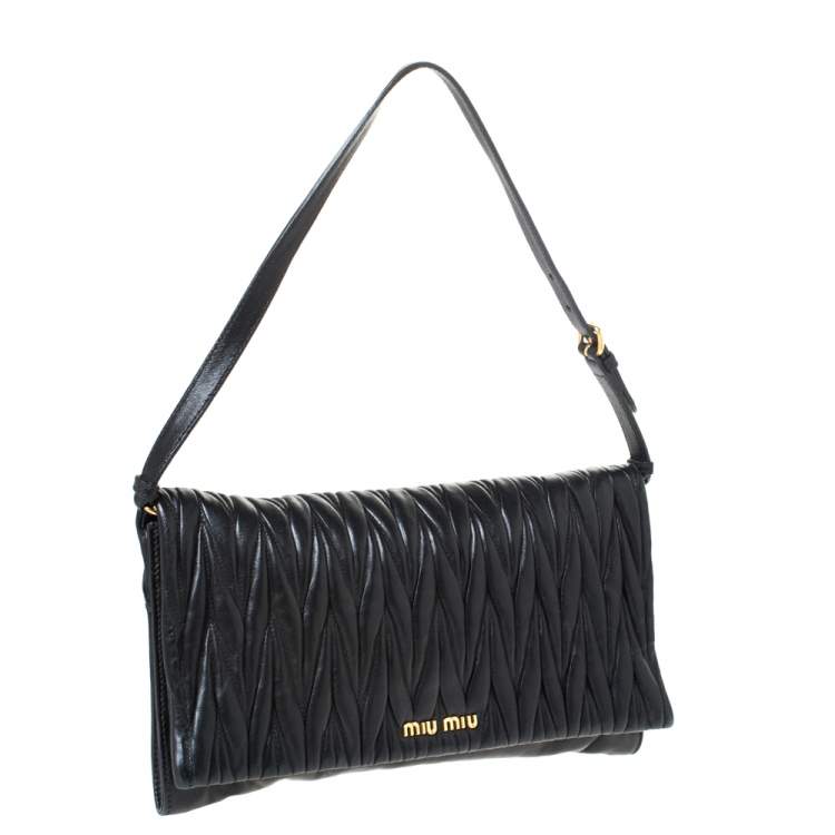 Pre Owned Miu Miu Black Matelasse Leather Flap Shoulder Bag