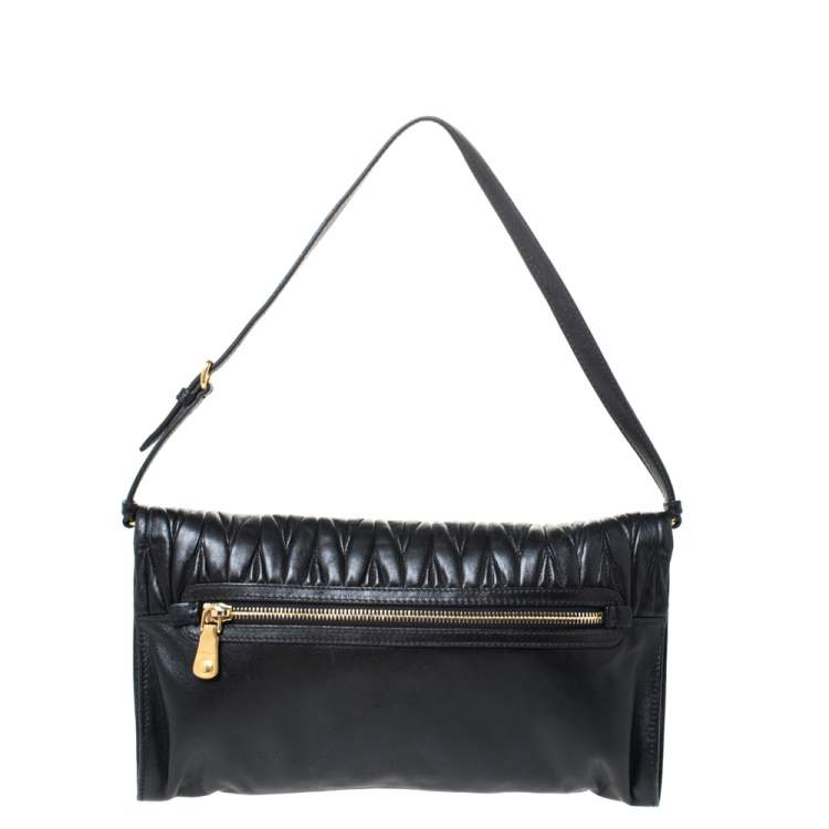 Pre Owned Miu Miu Black Matelasse Leather Flap Shoulder Bag