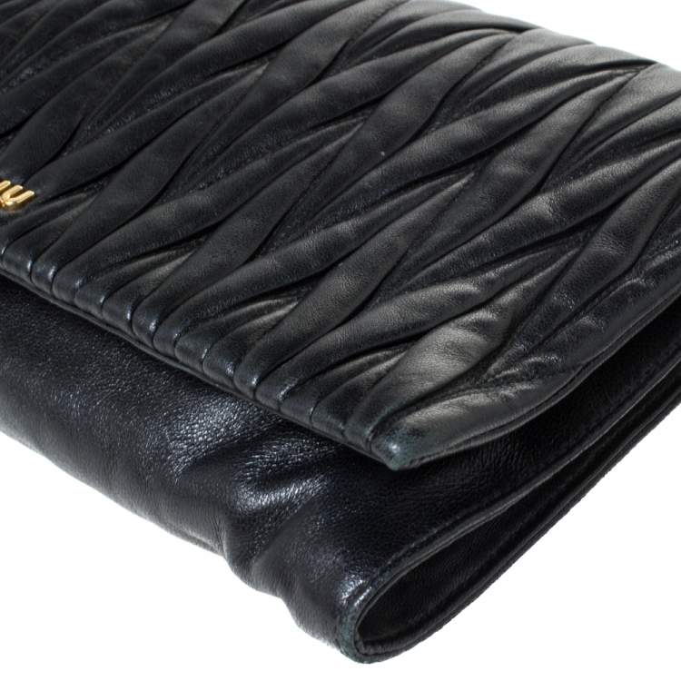 Pre Owned Miu Miu Black Matelasse Leather Flap Shoulder Bag