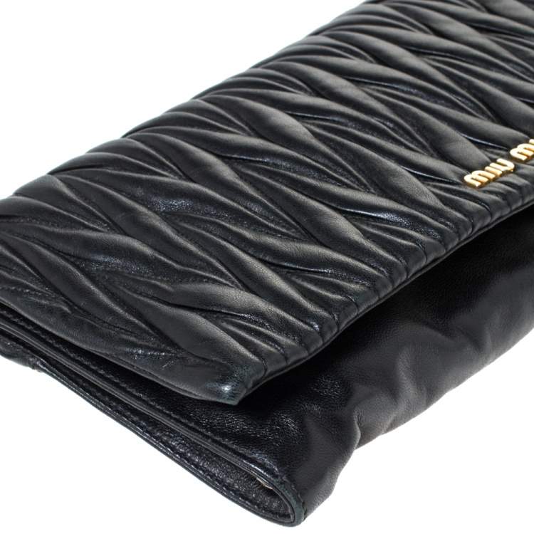 Pre Owned Miu Miu Black Matelasse Leather Flap Shoulder Bag