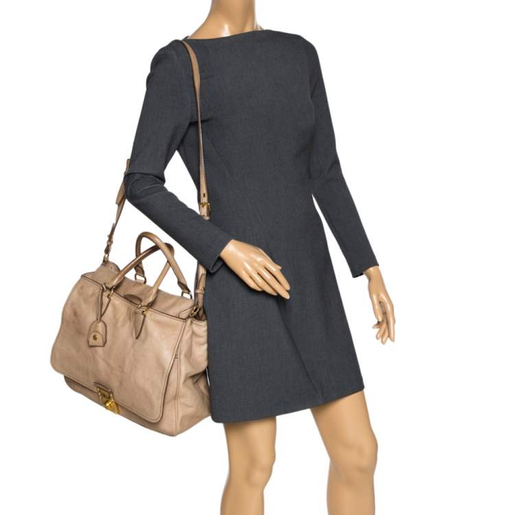 Pre Owned Miu Miu Beige Vitello Leather Flap Satchel 