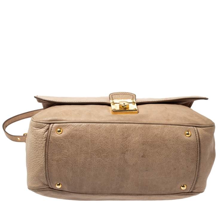Pre Owned Miu Miu Beige Vitello Leather Flap Satchel 