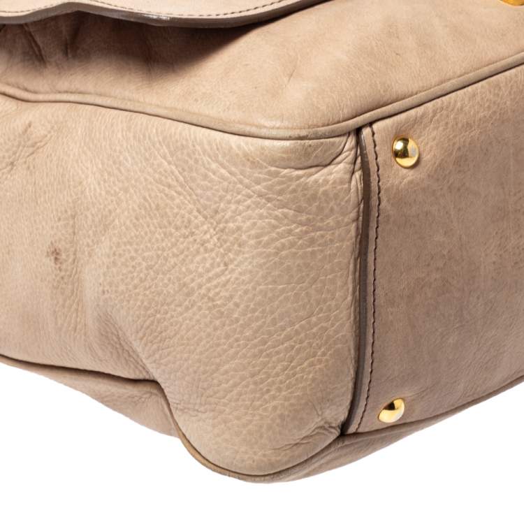 Pre Owned Miu Miu Beige Vitello Leather Flap Satchel 