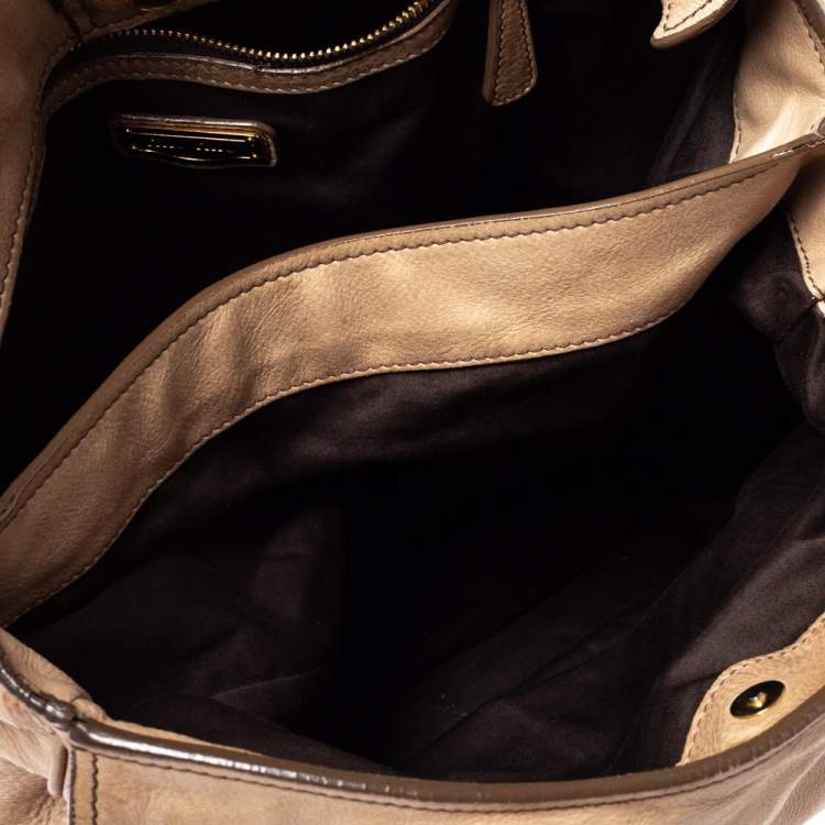 Pre Owned Miu Miu Beige Vitello Leather Flap Satchel 