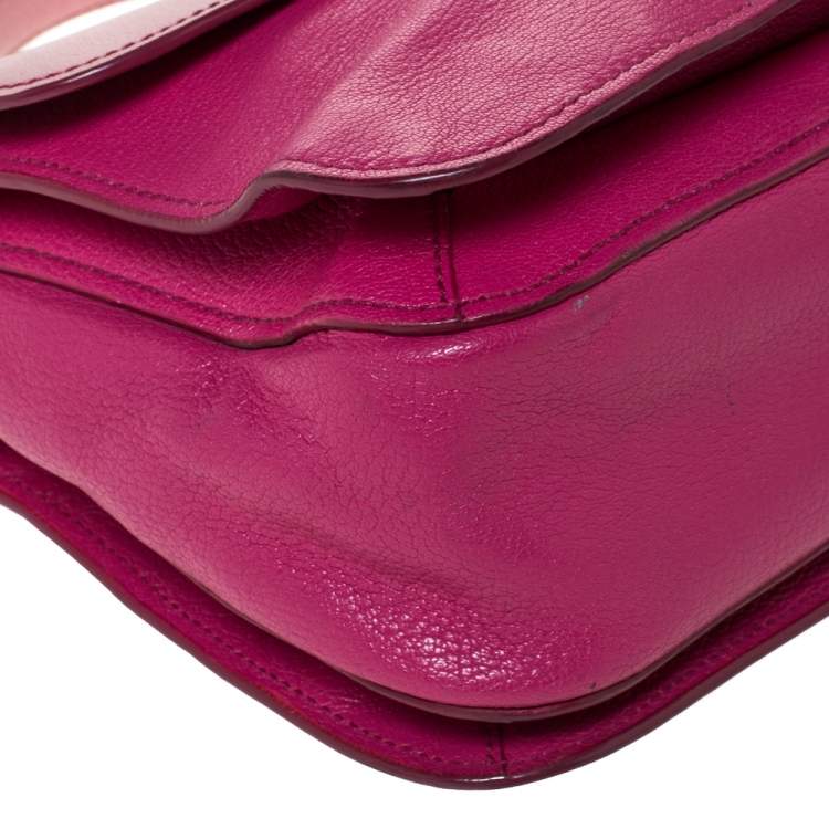 Pre Owned Miu Miu Bicolor Madras Leather Push Lock Flap Top Handle Bag