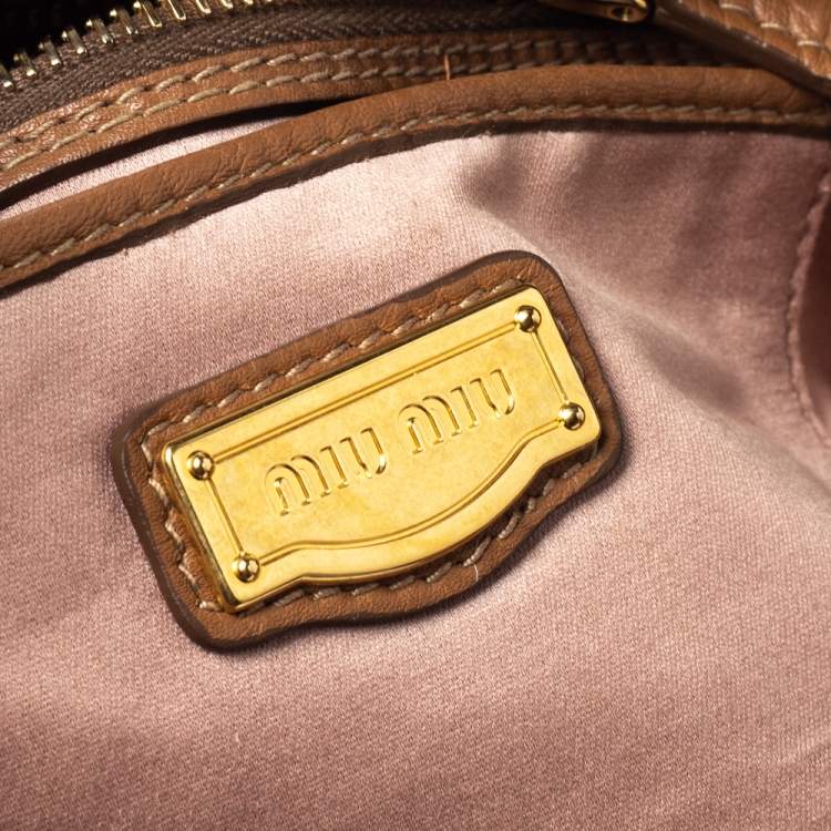 Pre Owned Miu Miu Brown Vitello Leather Zipped Tote