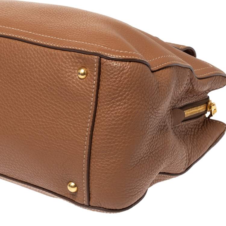 Pre Owned Miu Miu Brown Vitello Leather Zipped Tote