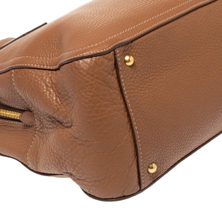 Pre Owned Miu Miu Brown Vitello Leather Zipped Tote
