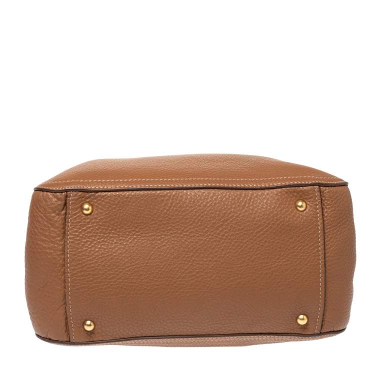 Pre Owned Miu Miu Brown Vitello Leather Zipped Tote