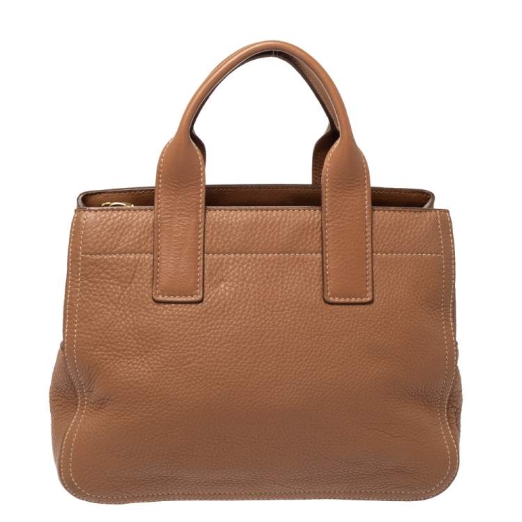Pre Owned Miu Miu Brown Vitello Leather Zipped Tote