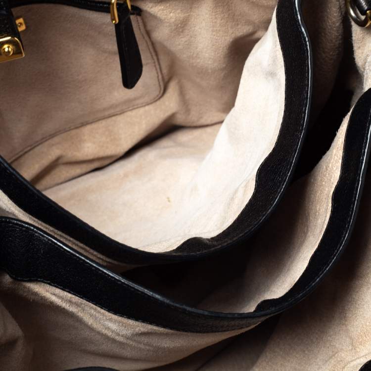 Pre Owned Miu Miu Black Leather Large Madras Tote 