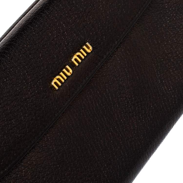 Pre Owned Miu Miu Black Leather Madras Flap Wallet