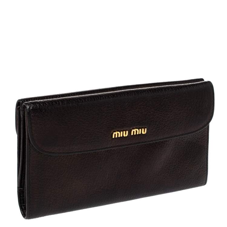 Pre Owned Miu Miu Black Leather Madras Flap Wallet