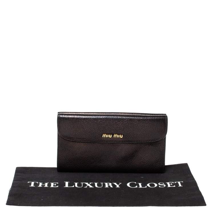 Pre Owned Miu Miu Black Leather Madras Flap Wallet