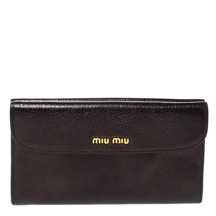 Pre Owned Miu Miu Black Leather Madras Flap Wallet