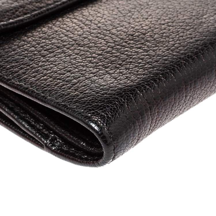 Pre Owned Miu Miu Black Leather Madras Flap Wallet