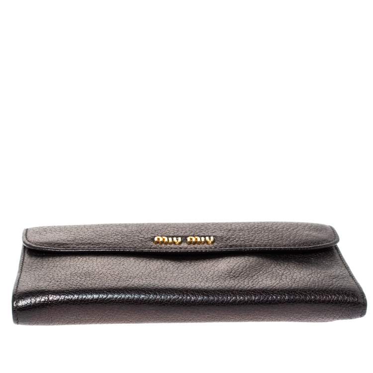 Pre Owned Miu Miu Black Leather Madras Flap Wallet