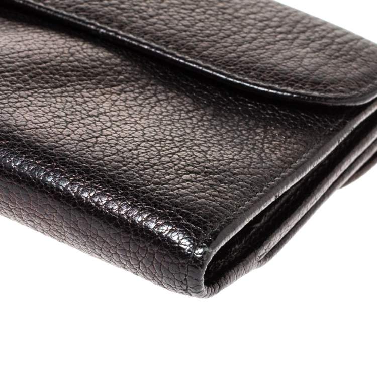 Pre Owned Miu Miu Black Leather Madras Flap Wallet
