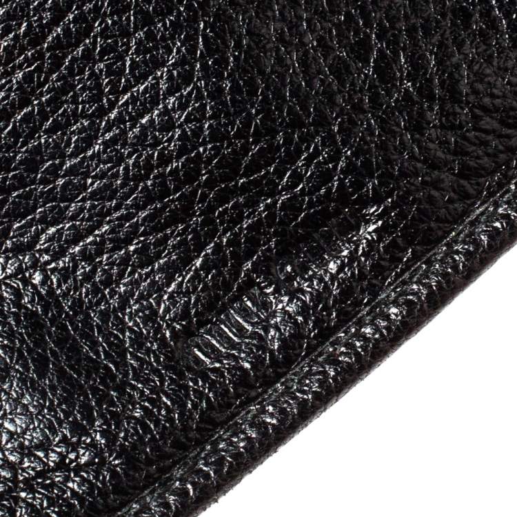 Pre Owned Miu Miu Black Leather Madras Flap Wallet