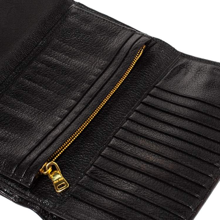 Pre Owned Miu Miu Black Leather Madras Flap Wallet