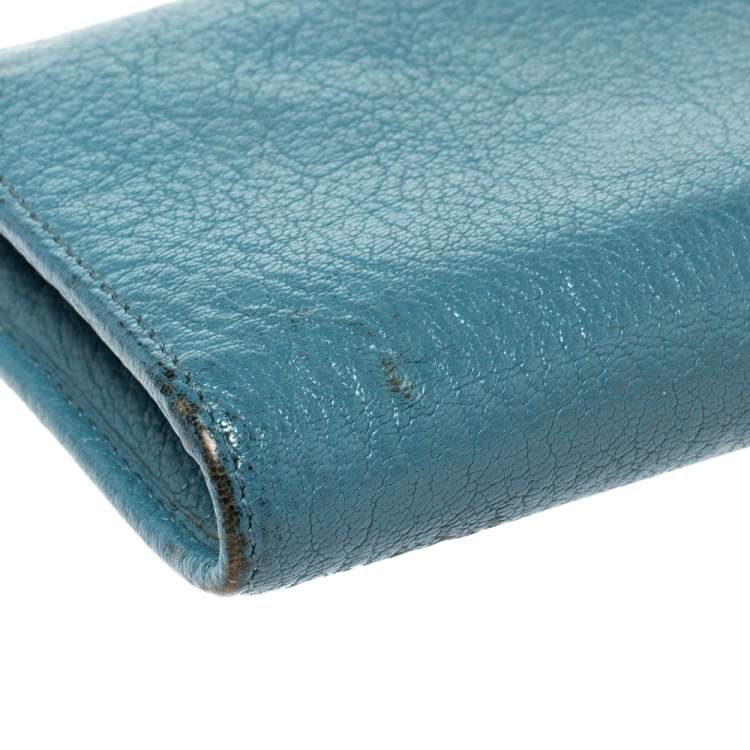 Pre Owned Miu Miu Blue Leather Zip Continental Wallet