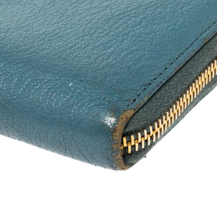 Pre Owned Miu Miu Blue Leather Zip Continental Wallet