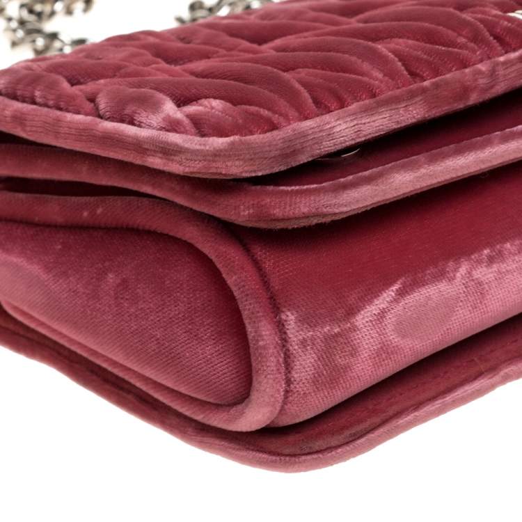 Pre Owned Miu Miu Pink Matelassé Velvet Small Club Shoulder Bag