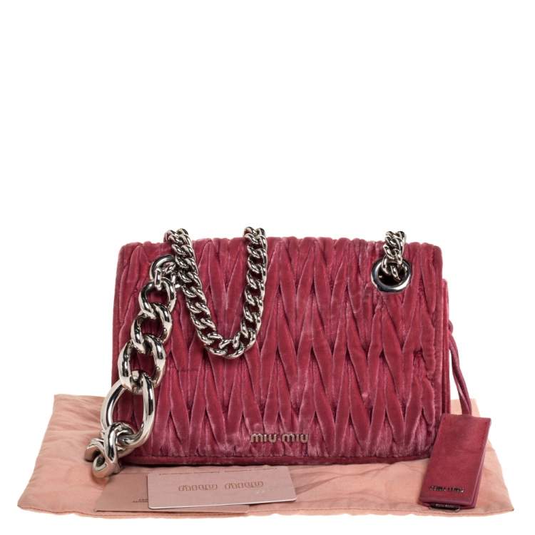 Pre Owned Miu Miu Pink Matelassé Velvet Small Club Shoulder Bag