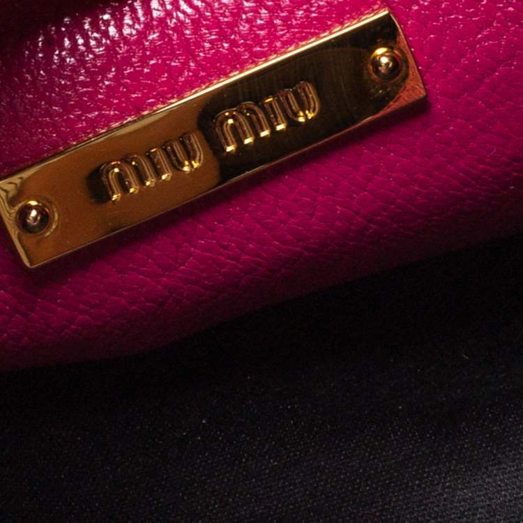 Pre Owned Miu Miu Two Tone Pink Madras Leather Push Lock Flap Top Handle Bag