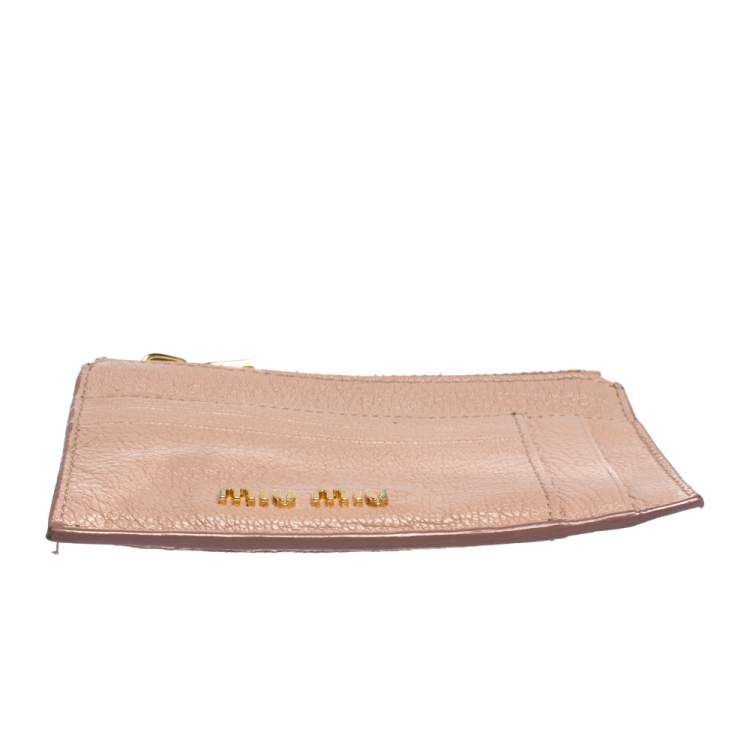 Pre Owned Miu Miu Light Pink Leather Madras Zip Wallet