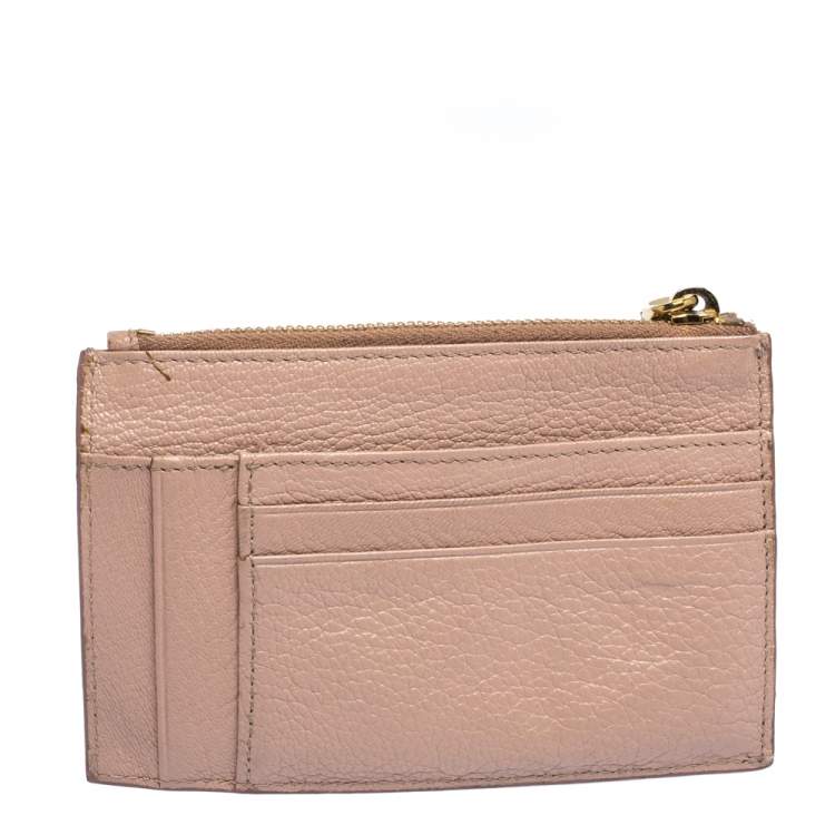 Pre Owned Miu Miu Light Pink Leather Madras Zip Wallet
