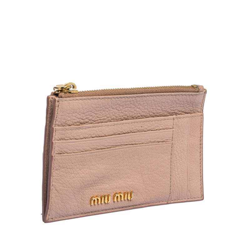 Pre Owned Miu Miu Light Pink Leather Madras Zip Wallet