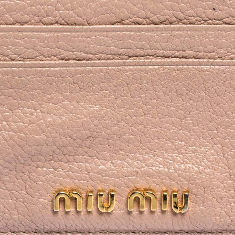Pre Owned Miu Miu Light Pink Leather Madras Zip Wallet