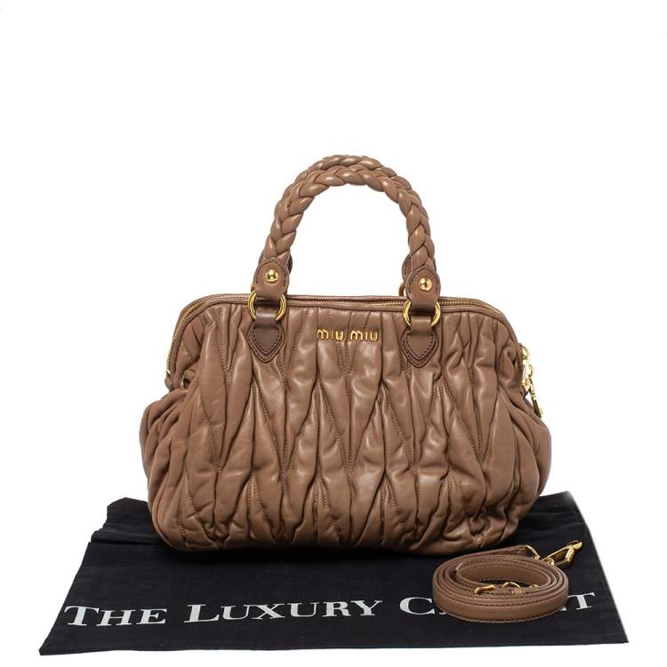 Pre Owned Miu Miu Brown Matelasse Leather Zip Satchel