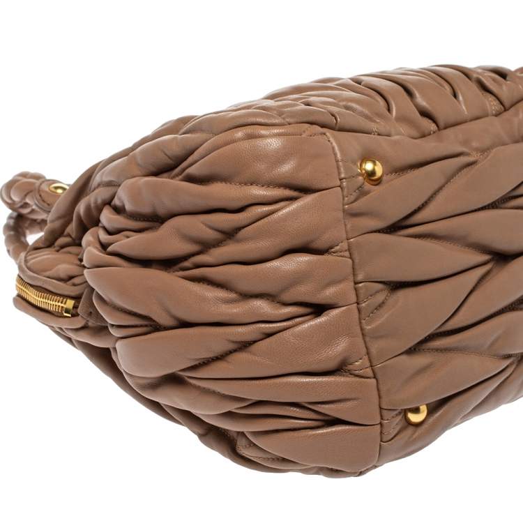 Pre Owned Miu Miu Brown Matelasse Leather Zip Satchel